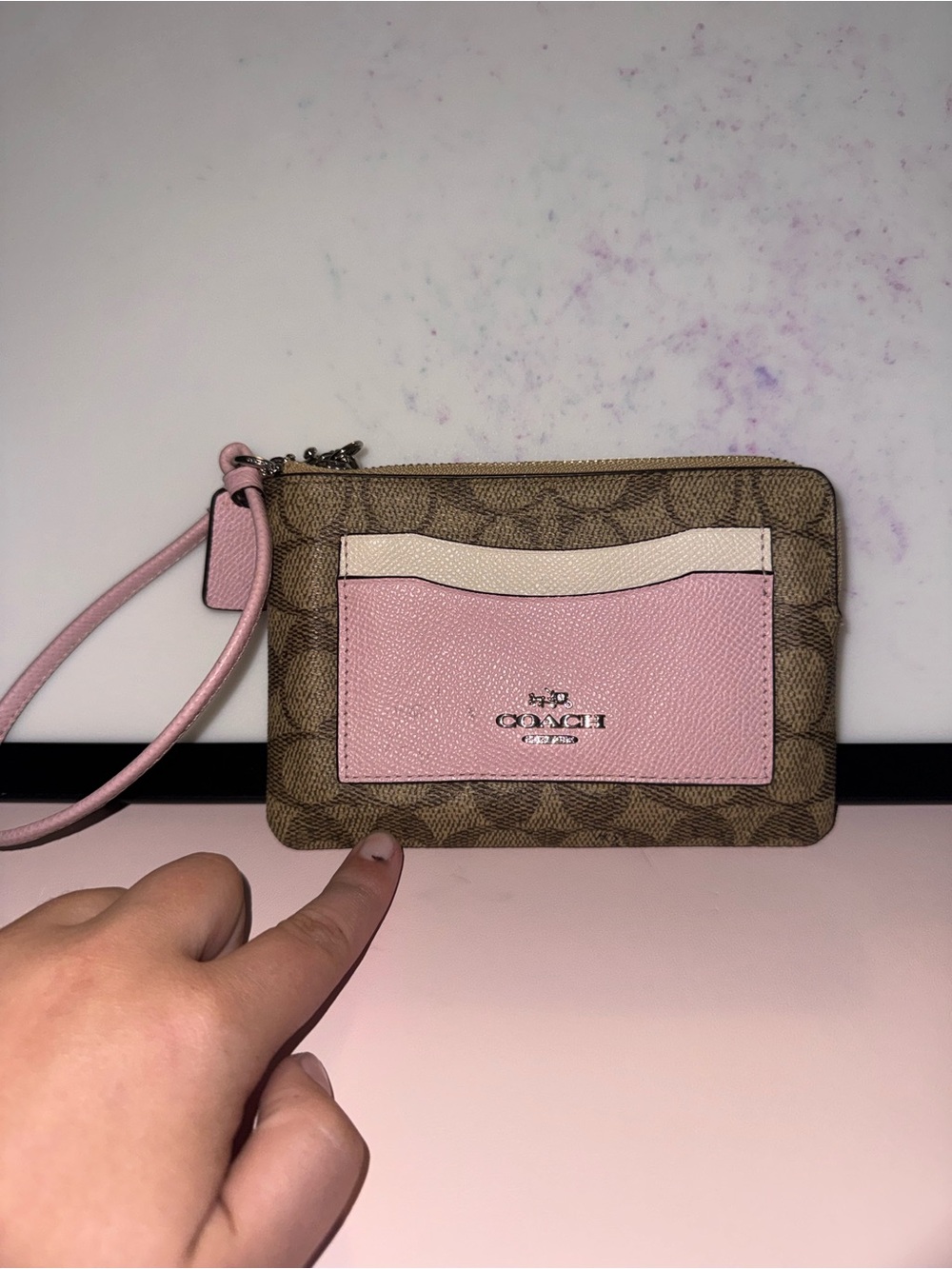 Coach signature cavas pink and white colorblock  wristlet